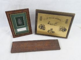 Royal Army Ordnance Company items including leather covered SGT's Mess cribbage board.