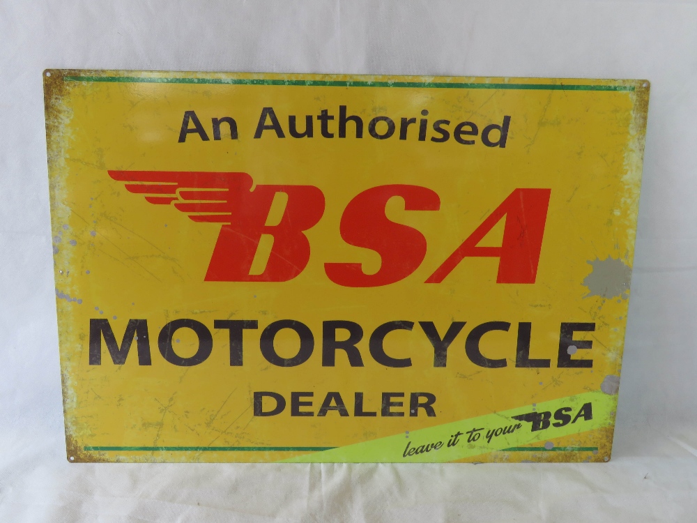 A large contemporary garage sign in vintage style for BSA Motorcycles, 70 x 50cm.