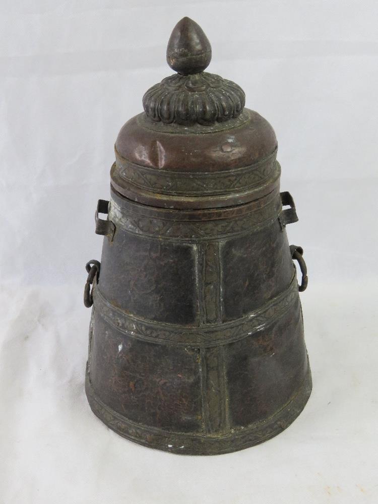 A traditional Sherpa copper container or Solok for cooked food, 30.5cm high.