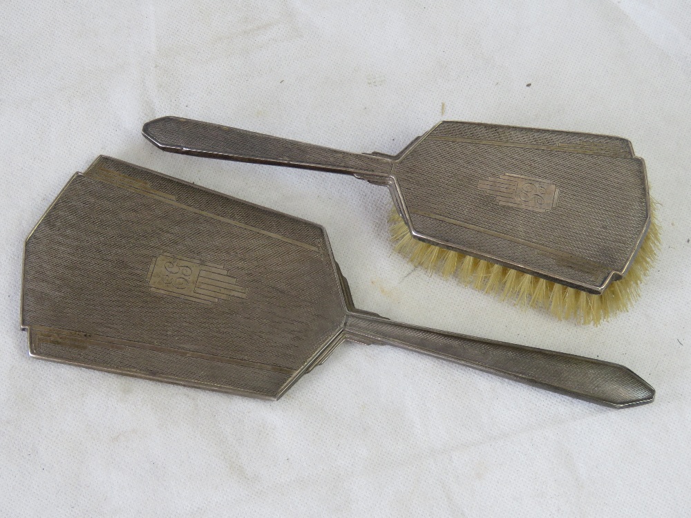 A hallmarked silver hairbrush and hand mirror set. - Image 2 of 3