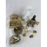 A quantity of ceramics including a Manx Isle of Man cat, Wade tortoise,