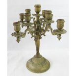 An unusual brass eight sconce candelabra, approx 32cm high.