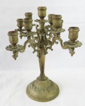 An unusual brass eight sconce candelabra, approx 32cm high.