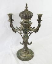 An unusual brass candelabra having central crown design, approx 40cm high.