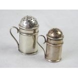 Two hallmarked silver novelty 'tankard' pepperettes.