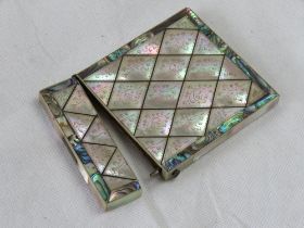 A delightful mother of pearl panelled card case.