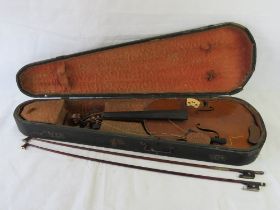 A vintage violin with bow, a/f, no apparent label within.