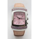 A Damiani chronograph watch EGO model with eleven diamonds set to the pink dial,