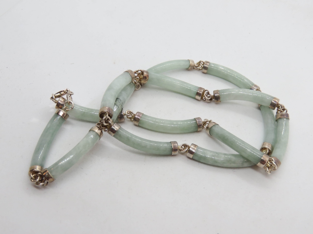 A Jade panel and silver necklace, hallmarked 925, in presentation box. - Image 2 of 3