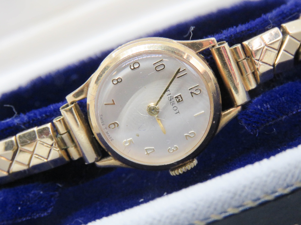 A 1960's 9ct gold Tissot ladies wristwatch on expanding Excalibur strap, within original box. - Image 2 of 4