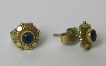 A pair of blue stone stud earrings marked made in Germany to butterfly backs, no apparent hallmarks.