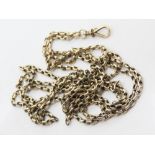 A long guard chain with finely made clasp, no apparent hallmarks, 30.8g.