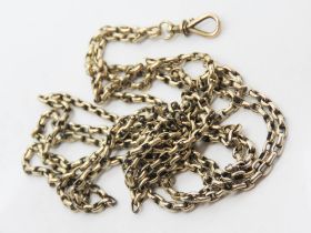A long guard chain with finely made clasp, no apparent hallmarks, 30.8g.