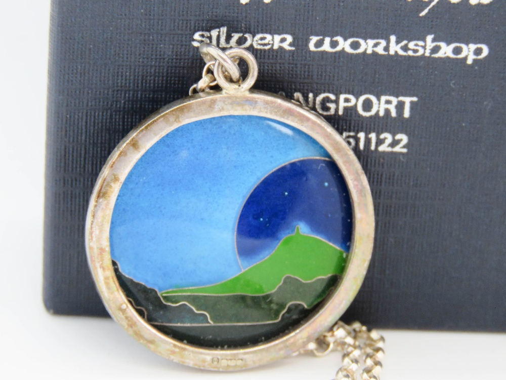 A c1970-80s Pippa Graham - Berthon (Langport) hallmarked silver and enamel pendant, on silver chain, - Image 2 of 2