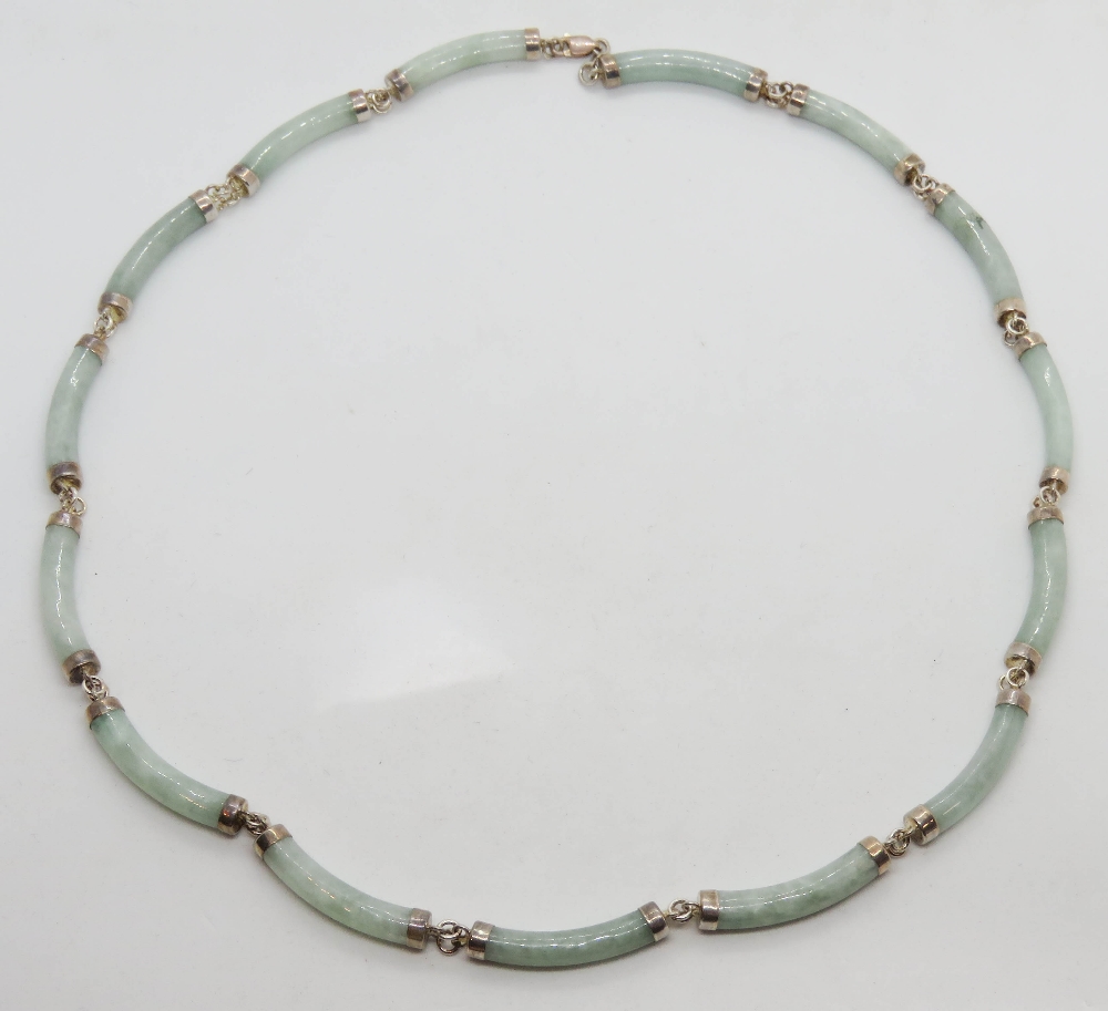 A Jade panel and silver necklace, hallmarked 925, in presentation box.