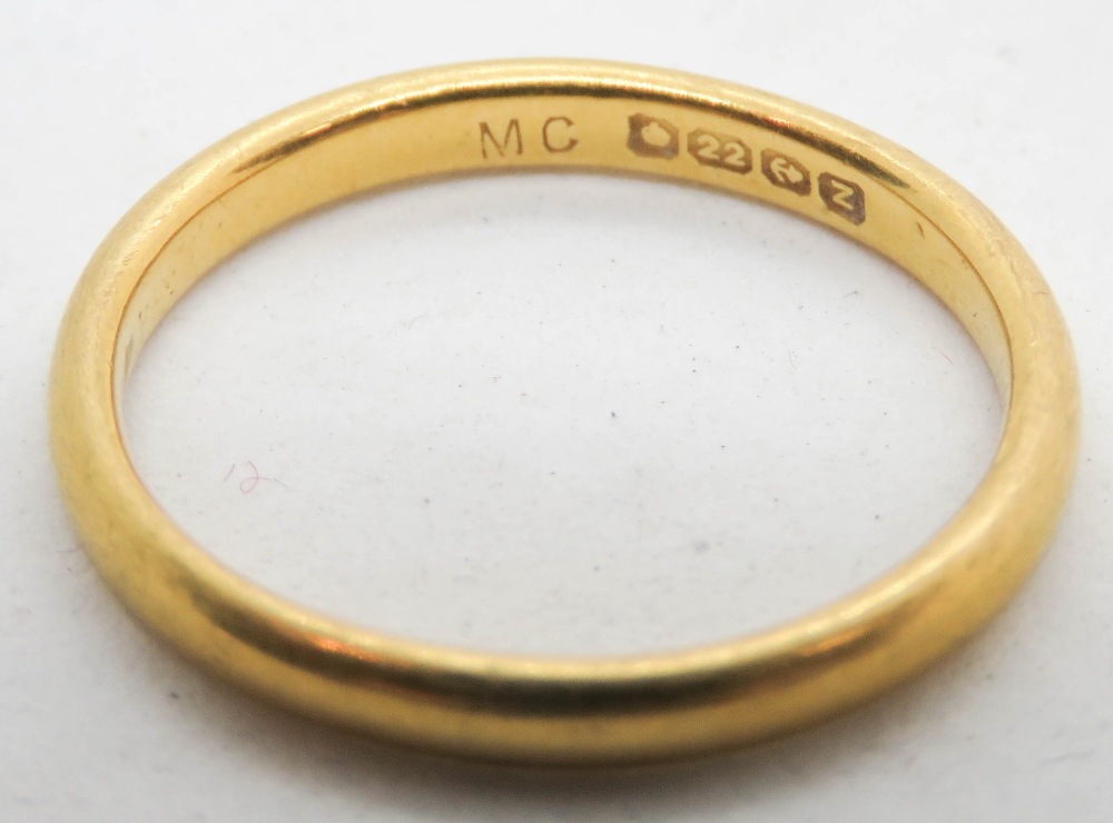 A 22ct gold D band ring, hallmarked for Birmingham, size O, 3. - Image 2 of 2