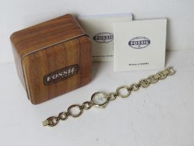 A ladies Fossil wrist watch in original packaging numbered ES-1593 110608