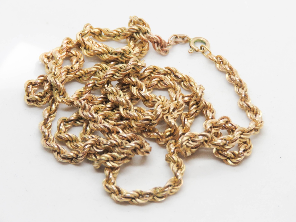 A 9ct gold rope twist chain necklace, hallmarked 375, 12.9g.