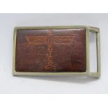A c1970s Boeing aircraft leather belt buckle.