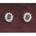 A pair of blue and white stone cluster stud earrings, no apparent hallmarks,