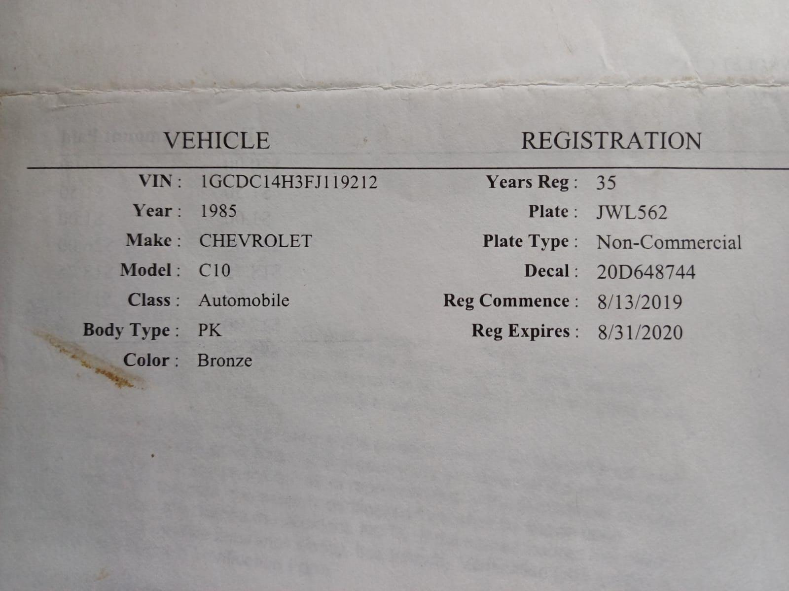 Chevrolet C10 5.7L Pick Up 1985 V8 Petrol - Image 9 of 12