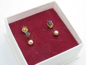 Two pairs of yellow metal stud earrings plus a single stud, on a/f,