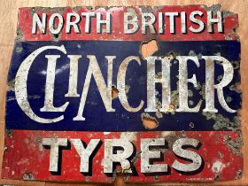 A vintage North British Clincher Tyres enamelled tin plate advertising sign, 48" x 26".