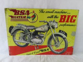 A large contemporary garage sign in vintage style for BSA Bantam Motorcycles, 70 x 50cm.