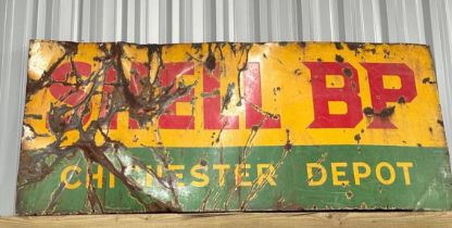 A rare vintage Shell BP enamelled tin plate advertising sign, 72" x 30".