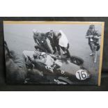 Photographic print; Phil Hill in the pits during practice - 1961 Rheims French Grand Prix,