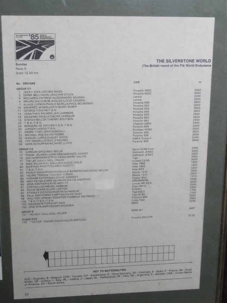 A 1985 Silverstone 1000Kms montage including Derek Bell autograph with photo, photographs, - Image 5 of 8