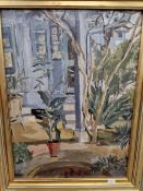 GERALD REITLINGER (1900 - 1978). "UNDER THE VERANDA" OIL ON BOARD, 38 X 52 cm UNSIGNED. LABELLED