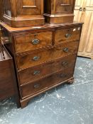 A 19th C. MAHOGANY CHEST OF TWO SHORT AND THREE LONG DRAWERS ON BRACKET FEET. W 103 x D 50 x H