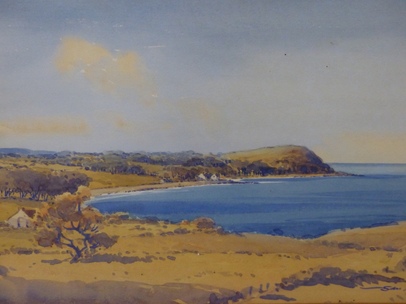 SAM MCLARNON (1924-2012) IRISH, ARR, EXTENSIVE LANDSCAPE WITH SEA BEYOND, SIGNED, WATERCOLOUR, 46.