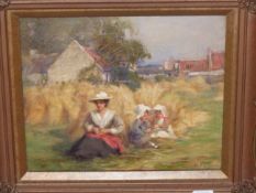 A.P. DIXON (LATE 19th/EARLY 20th CENTURY), MOTHER AND CHILDREN IN A MEADOW, SIGNED, OIL ON CANVAS,