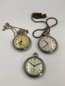 AN ANTIQUE MILITARY POCKET WATCH COMPLETE WITH A SNAKE WATCH CHAIN, TOGETHER WITH TWO SMITHS