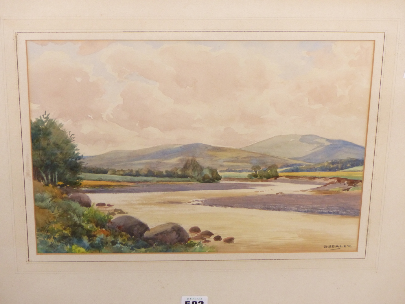 G. HEALEY (20th CENTURY), MOUNTAINOUS RIVER LANDSCAPE, SIGNED, WATERCOLOUR, 37 X 26cm. - Image 2 of 5