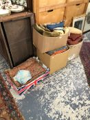 FOUR BOXES OF CUSHIONS AND TEXTILES
