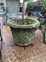 TWO SIMILAR LARGE LATTICE DECORATED TERRACE PLANTERS