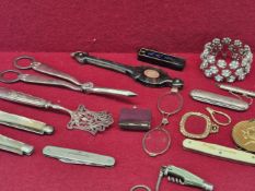 A GROUP OF COLLECTABLES TO INCLUDE A PAIR OF HALLMARKED SILVER GRAPE SCISSORS (ELKINGTON C.1902),