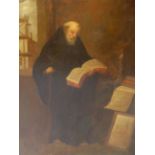 CONTINENTAL SCHOOL (19TH CENTURY), A MONK READING WITH GALLOWS BEYOND, OIL ON CANVAS, RELINED, 47