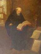 CONTINENTAL SCHOOL (19TH CENTURY), A MONK READING WITH GALLOWS BEYOND, OIL ON CANVAS, RELINED, 47