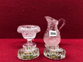 A PAIR OF BOHEMIAN GLASS SALTS, THEIR BASES ENCASED WITH GILT STARS TOGETHER WITH A VICTORIAN