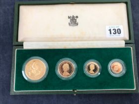 A 1980 ROYAL MINT UK GOLD PROOF COIN SET. COINS TO INCLUDE FIVE POUNDS, TWO POUNDS, FULL SOVEREIGN