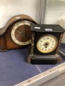 A VICTORIAN SLATE MANTEL CLOCK AND ONE OTHER