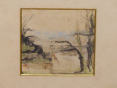 ATTRIBUTED TO ANTOINE-LOUIS BARYE (1796-1875), LANDSCAPE WITH TREES, CHARCOAL AND WATERCOLOUR, 18