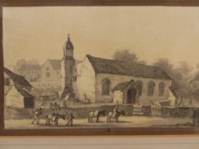 ENGLISH SCHOOL (18th CENTURY) LLANASA, FLINTSHIRE, WALES, MONOCHROME PEN AND WASH, 17.5 X 11cm.