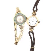 AN ANTIQUE 18ct HALLMARKED GOLD AND GUILLOCHE ENAMEL ART DECO STYLE WATCH, THE WATCH CASE DATED 1912