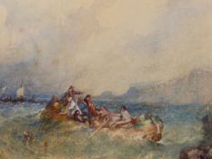 MANNER OF CLARKSON STANFIELD, FIGURES IN A ROWING BOAT ESCAPING A SHIPWRECK, BEARS SIGNATURE,