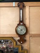 A SATTELY & SONS VICTORIAN MAHOGANY BANJO BAROMETER WITH AN ALCOHOL THERMOMETER